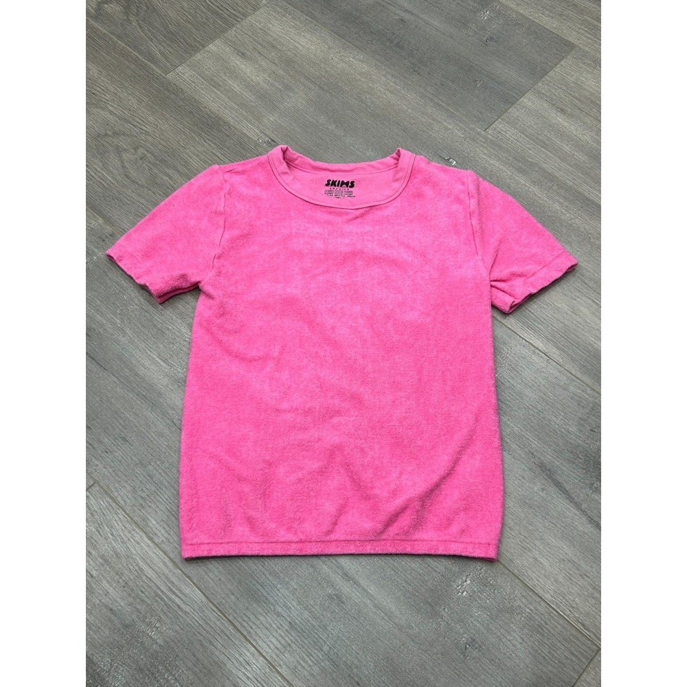 Skims Terry Lounge Seamless Cropped Tee Womens S/M Pink Modal Short Sleeve Shirt